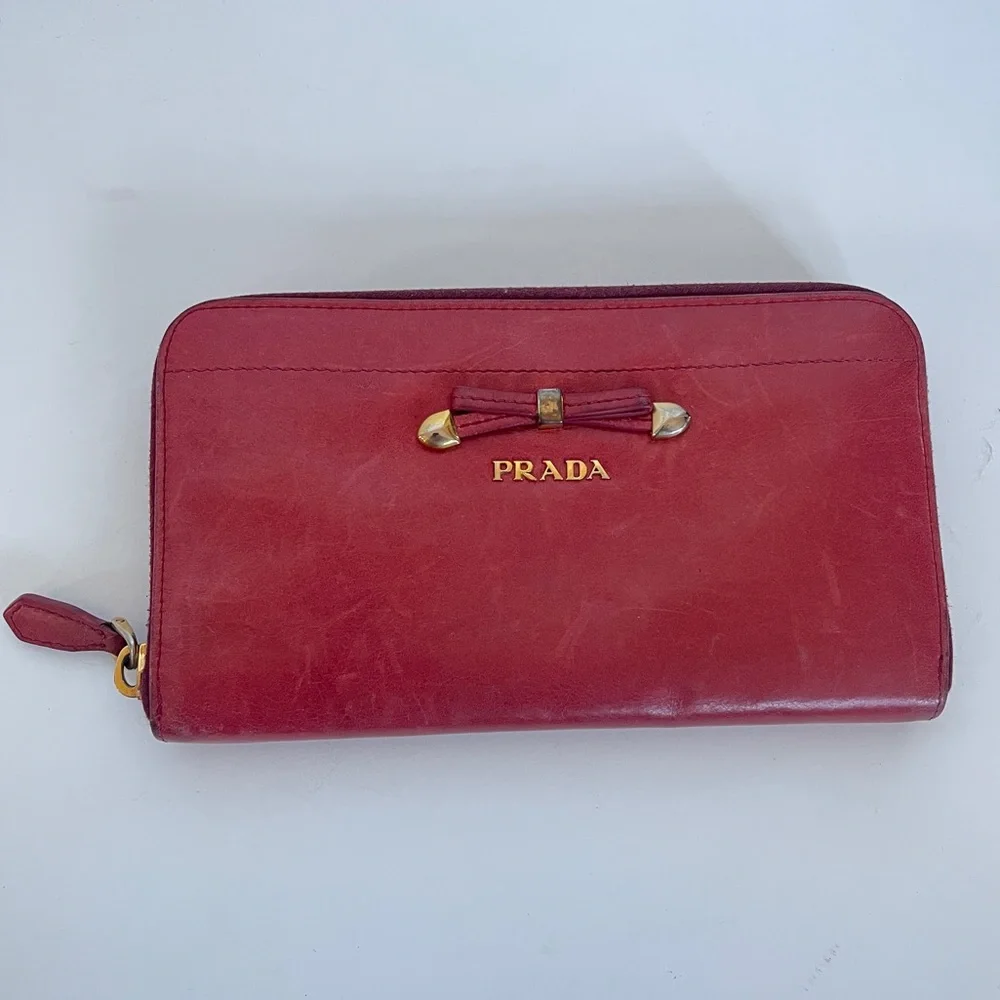 PRADA // Light Red Leather Continental Wallet - Picture 1 of 11